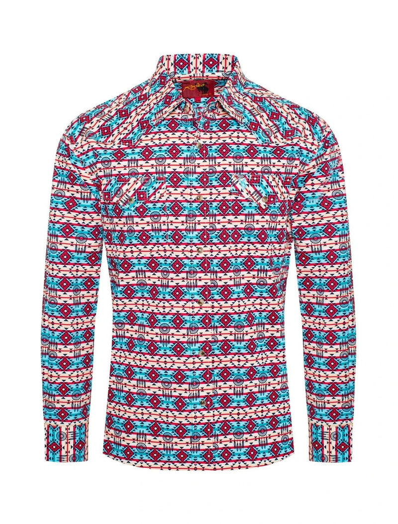 Rodeo Clothing Apparel & Accessories Men's LS Cotton Aztec Snap Shirt