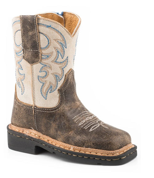 Roper Boots Boys Roper Toddler Vintage Brown Leather w/creme