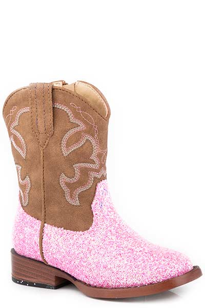 Roper Boots Girl's Roper Toddler Brown/Pink Glitter Boots