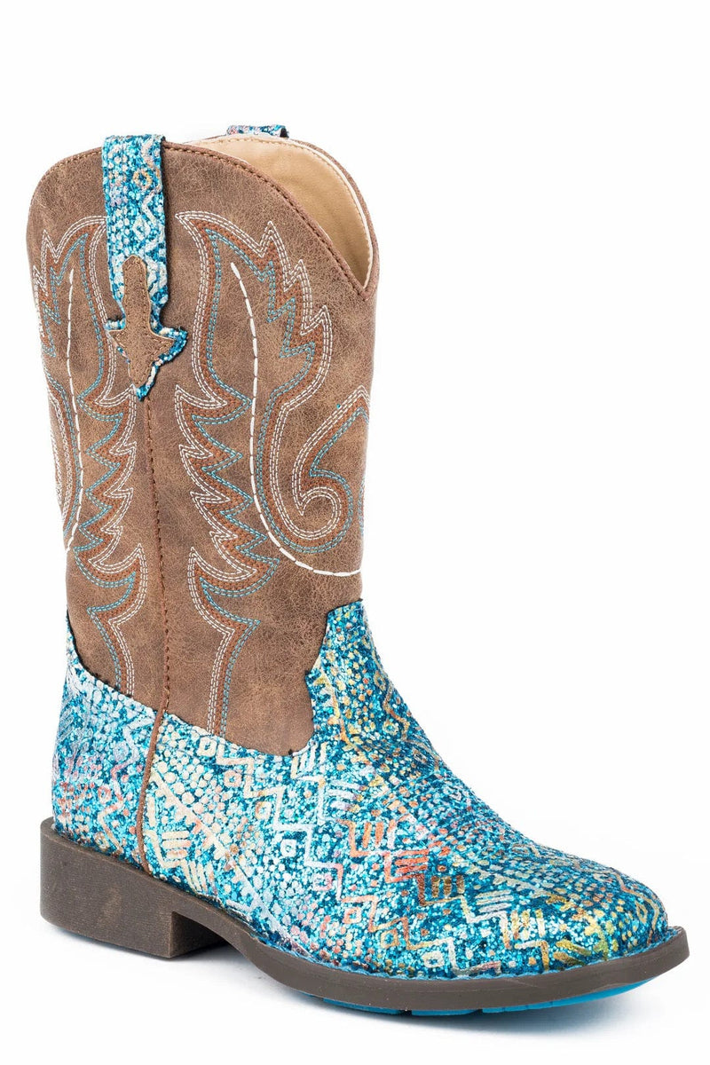 Roper Boots Kid Roper Blue Aztec Glitter Boot