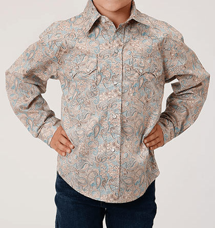 Roper Boy’s shirts Boy's LS Roper Tan Paisley Snap