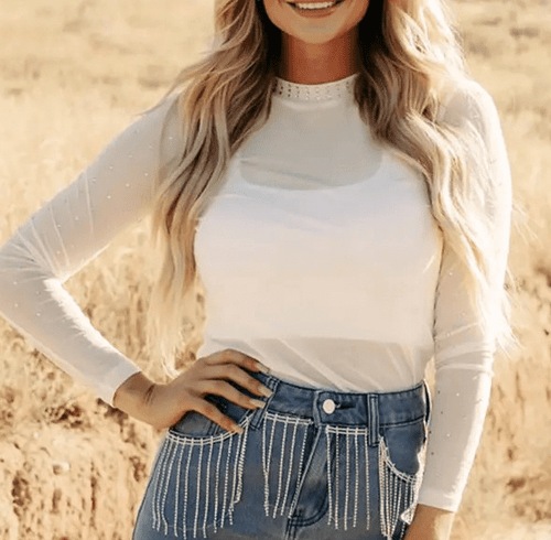 Sterling Kreek Apparel & Accessories Women's Mesh Ivory Top