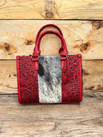 trinity ranch Red Trinity Ranch Cowhide Tooling CC Tote