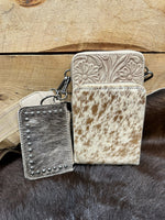 trinity ranch Tan Trinity Ranch Genuine Hair-On Cowhide/Phone Purse with Coin Pouch