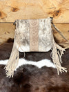 trinity ranch Tan Trinity Ranch Hair-On Cowhide/Tooled Fringe Concealed Carry Crossbody Bag