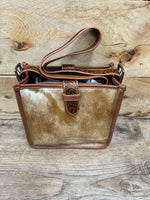 trinity ranch Brown Trinity Ranch Hair-On Cowhide Vintage Floral Tooled Adjustable Shoulder Strap