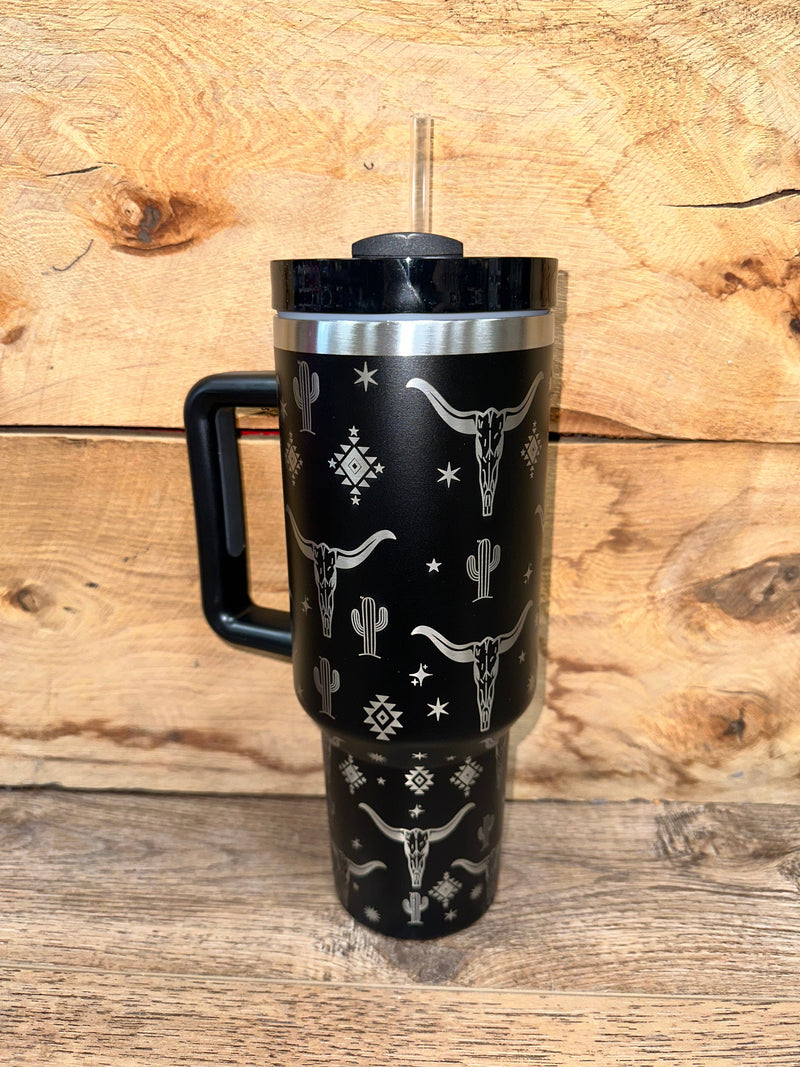 Twisted T Western & More 40oz Black Longhorn Stainless Steel Tumbler Cup