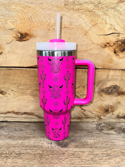 Twisted T Western & More 40oz Highland Cow Stainless Steel Hot Pink Tumbler Cup