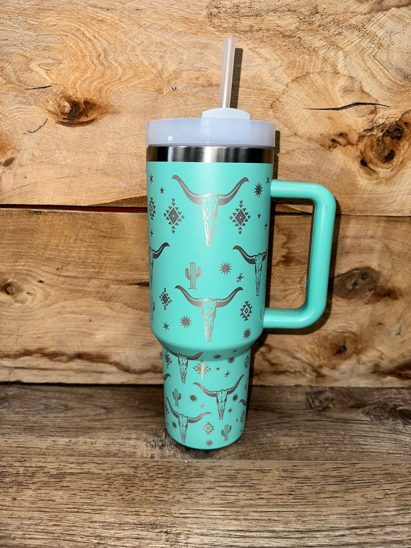 Twisted T Western & More 40oz Turquoise Longhorn Stainless Steel Tumbler Cup