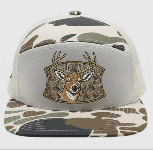 Twisted T Western & More 7 Panel Camo Deer Buck Snapback Hat (Cream)