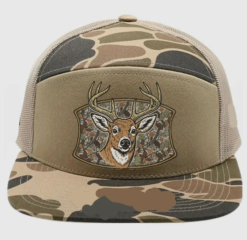 Twisted T Western & More 7 Panel Camo Deer Buck Snapback Hat (khaki)