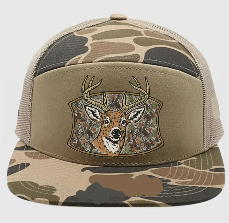 Twisted T Western & More 7 Panel Camo Deer Buck Snapback Hat (khaki)