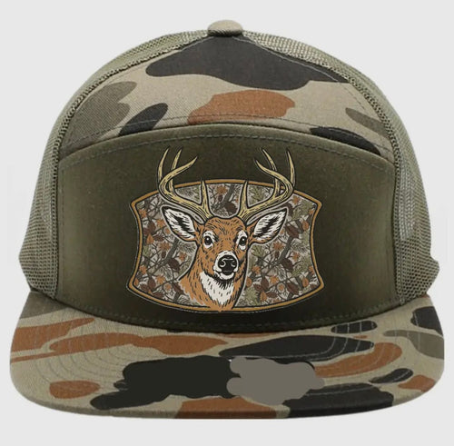 Twisted T Western & More 7 Panel Camo Deer Buck Snapback Hat (Olive)