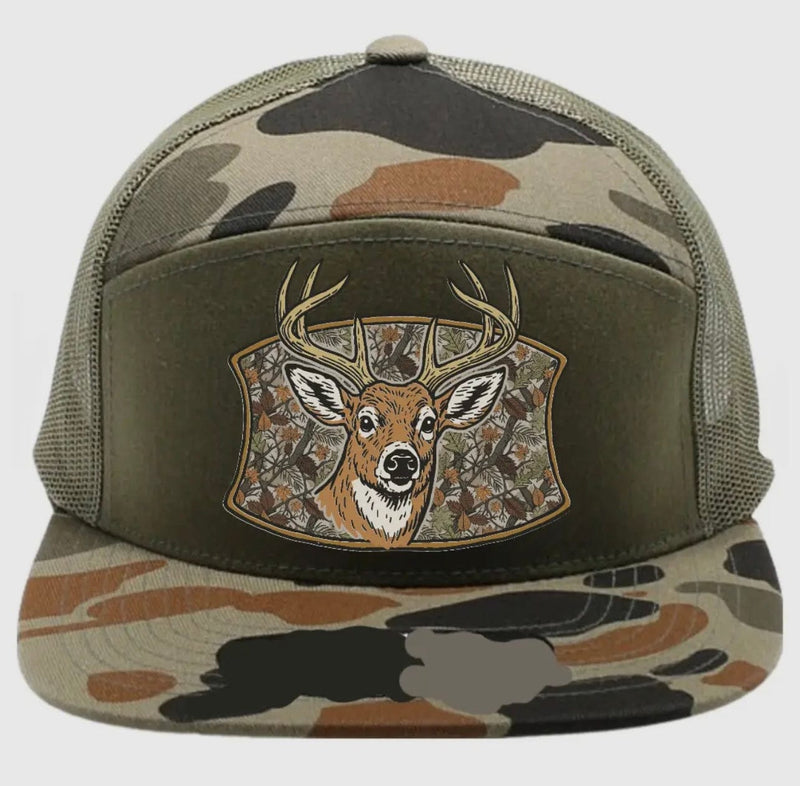 Twisted T Western & More 7 Panel Camo Deer Buck Snapback Hat (Olive)