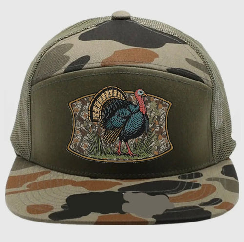 Twisted T Western & More 7 Panel Camo Turkey Snapback Hat (Olive)