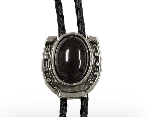 Twisted T Western & More Antique Silver Horseshoe Bolo Tie with Onyx Stone Bolo Tie