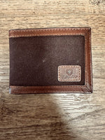 Twisted T Western & More Bi-Fold Ariat Logo Brown Leather & Canvas  Wallet