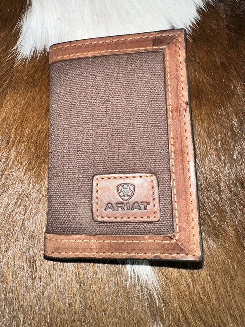 Twisted T Western & More Ariat Logo Leather & Canvas Trifold Wallet