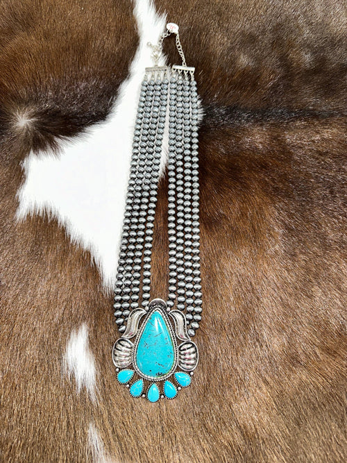 Twisted T Western & More Beaded Western Necklace with Turquoise Stone