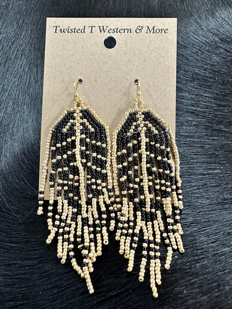 Twisted T Western & More Black & Gold Seed Bead Earrings