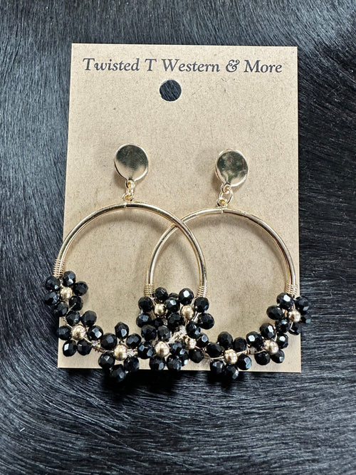 Twisted T Western & More Black Goldtone Floral Hoop Earrings