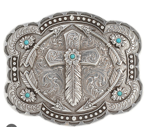 Twisted T Western & More Blazin Roxx Feather Cross Buckle