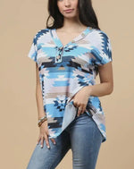 Twisted T Western & More Blue Aztec Print Button Thermal Top