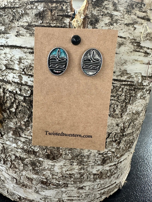 Twisted T Western & More Boot Stitch Circular Stud Earrings