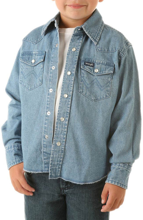 Twisted T Western & More Boys Wrangler LS Denim Snap Stonewash Western Work Shirt