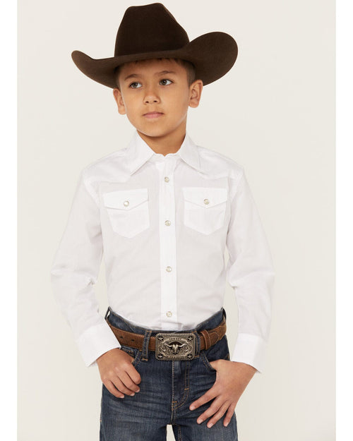 Twisted T Western & More Boys Wrangler White LS Western Snap Shirt