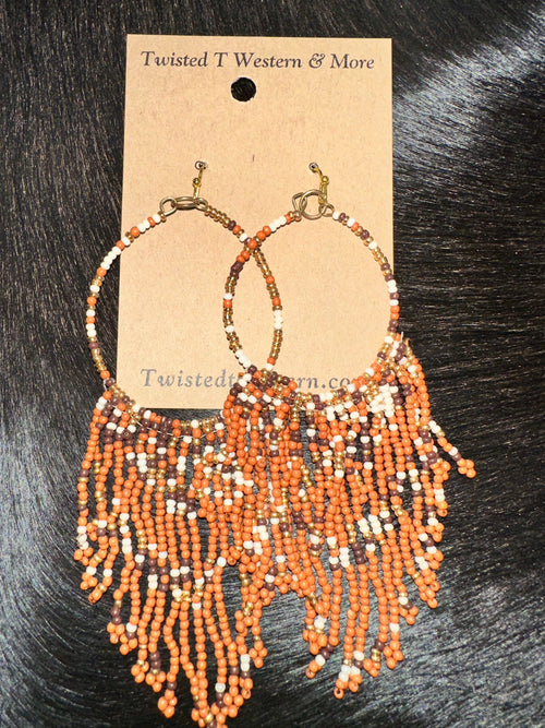 Twisted T Western & More Brown Teardrop Fringe Seed Bead Earrings