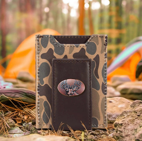 Twisted T Western & More Buck Mens Magnetic Front Pocket Old School Camo Leather Wallet