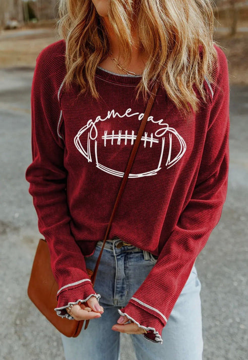 Twisted T Western & More Burgundy Football Round Neck Long Sleeve Tee