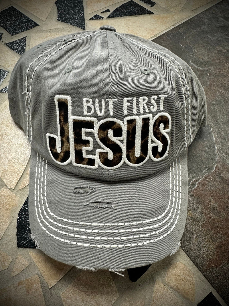Twisted T Western & More Light Grey “But First Jesus” Ball Cap