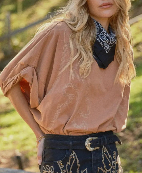 Twisted T Western & More Camel Mineral Wash Oversized Boot Stitch Shirt