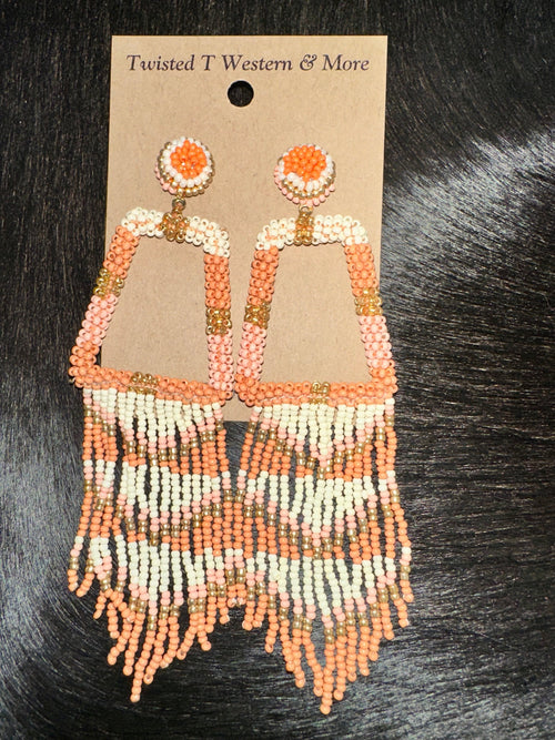 Twisted T Western & More Coral Malia Seed Bead Earrings