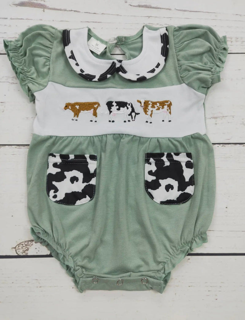 Twisted T Western & More Cow Appliqué Baby Girl Bubble