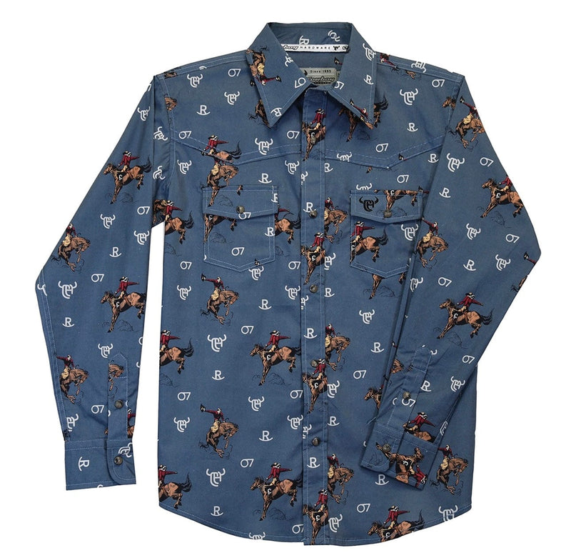 Twisted T Western & More Cowboy Hardware Boys Vintage Bronc Slate Blue LS Shirt