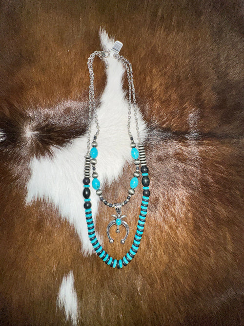 Twisted T Western & More Double Layer Beaded Necklace with Turquoise