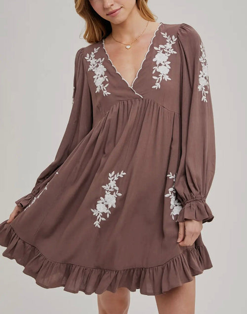 Twisted T Western & More Embroidered V-Neck Ruffle Dress