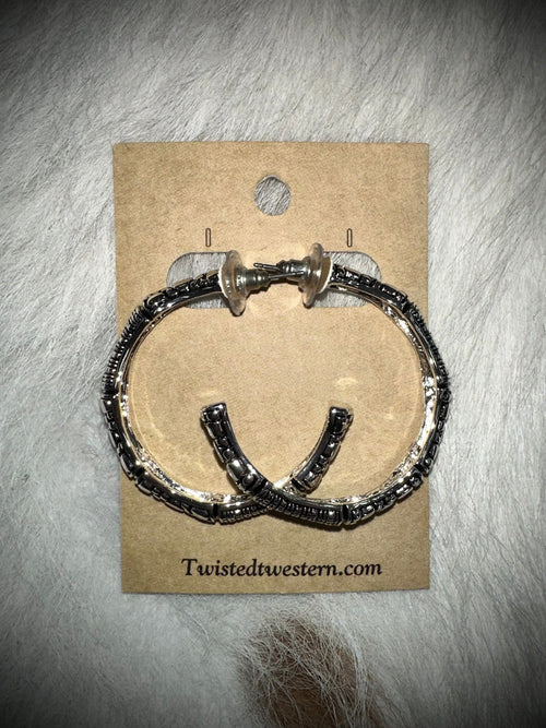 Twisted T Western & More Engraved Silver Hoop Earrings