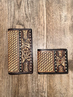 Twisted T Western & More Floral Carving Basket Tooling Rawhide Buckstitch Twisted X Wallet