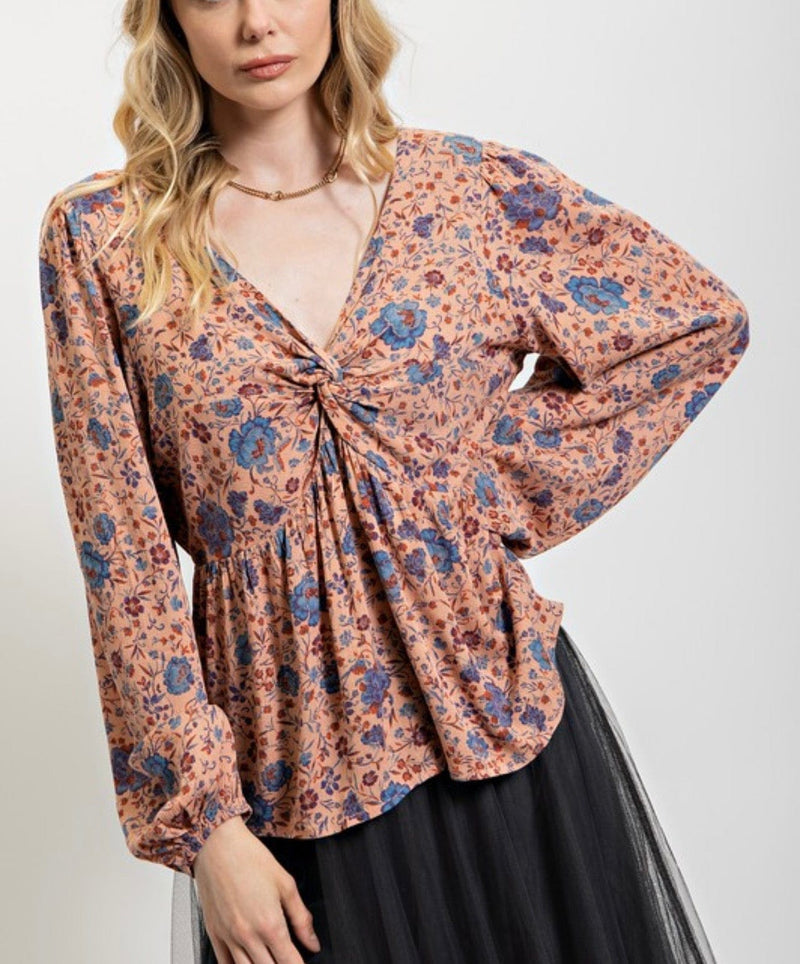 Twisted T Western & More Floral Printed Peplum Top