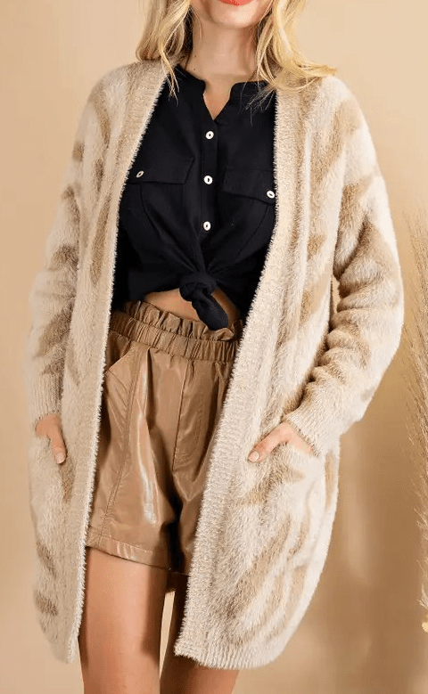 Twisted T Western & More Fuzzy Animal Print LS Cardigan