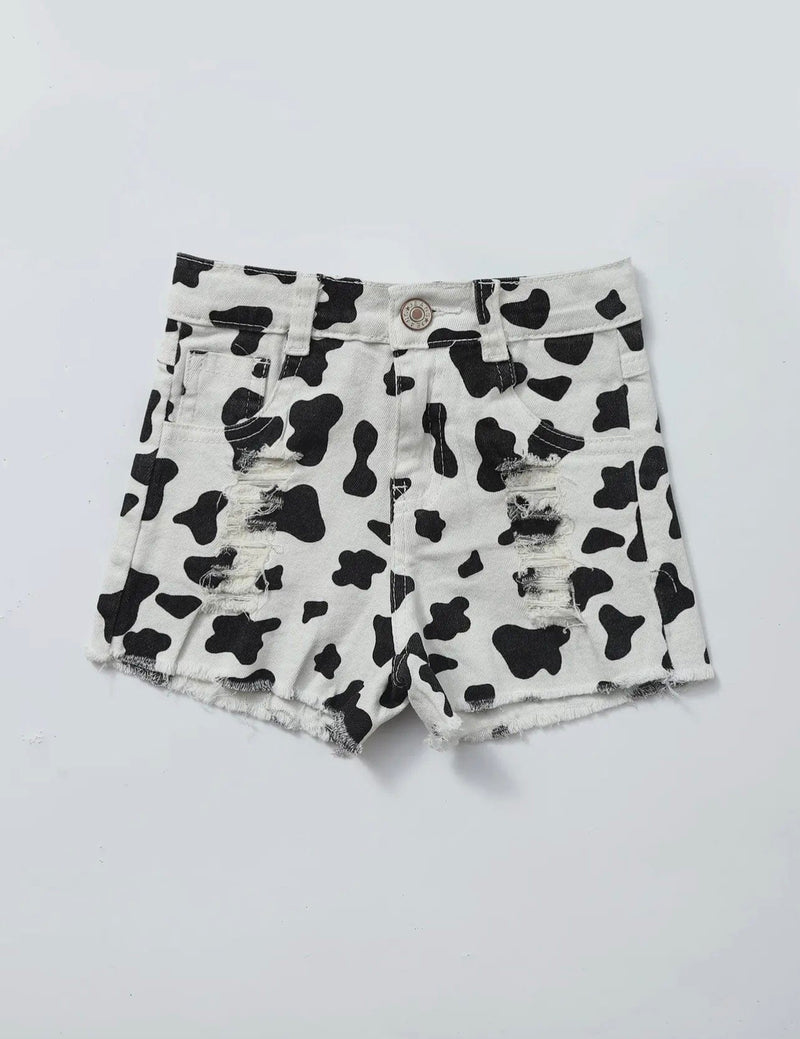 Twisted T Western & More Girls Cow Printed Distressed Shorts