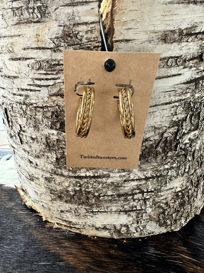 Twisted T Western & More Gold Braided Hoop Earrings