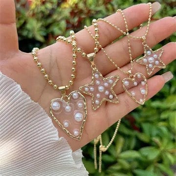 Twisted T Western & More Gold Heart or Star Pendant Necklaces with Pearls