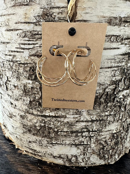 Twisted T Western & More Gold Overlapped Hoop Earrings