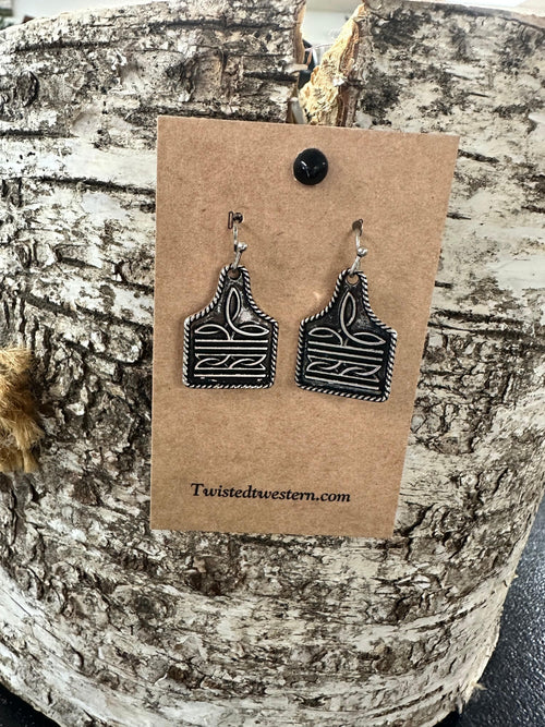 Twisted T Western & More Hanging Cow Tag Boot Stitch Earrings