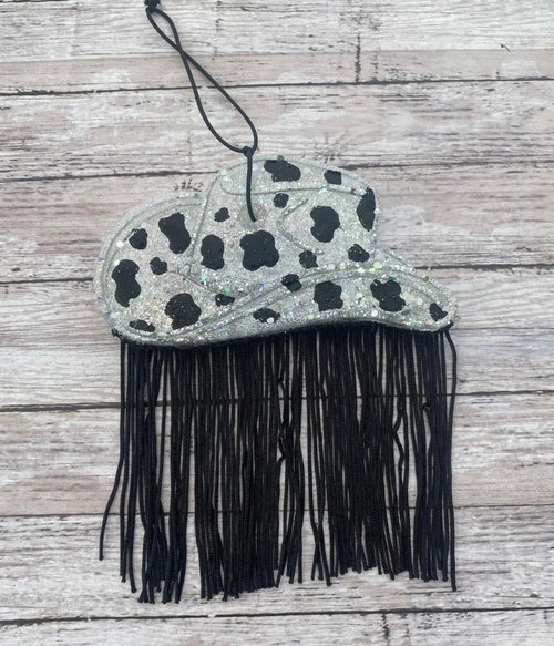 Twisted T Western & More Hat Cowprint w/ Black Fringe (Leather & Twine) Car Freshie